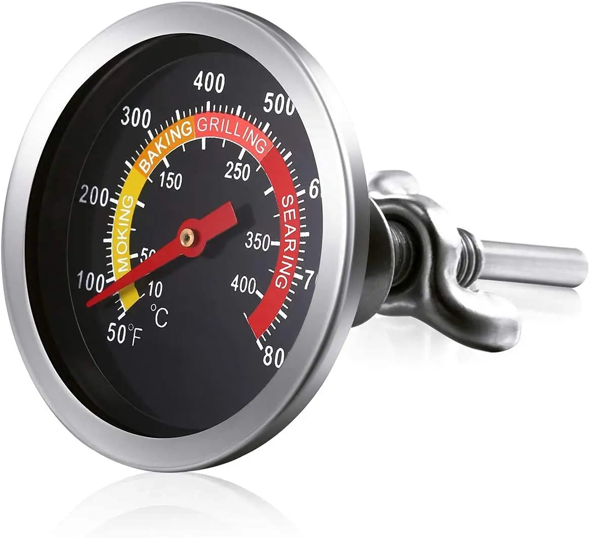 Termometro per griglia per barbecue, misuratore di temperatura per affumicatore da 2 pezzi per griglia a carbone, cottura della carne per barbecue, resistente al calore e facile da leggere.