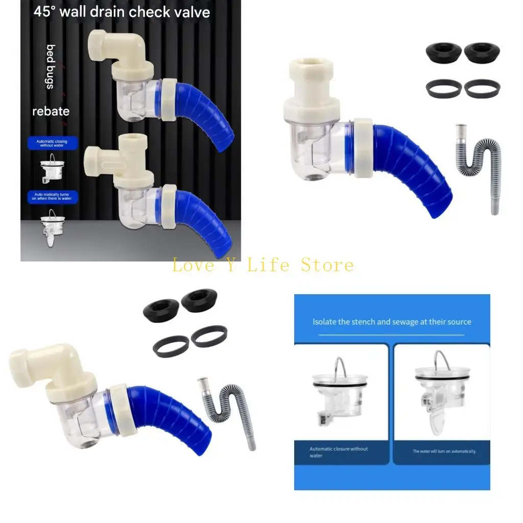 

L74C Plastic Wall Drains Seals 45 Degree Design Not Smell Device Easy Installation for Sink Waste Pipe Bathroom Kitchen