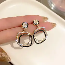 S925 Silver Needle Fashion Simple Classic Square Crystal Stud Earrings Temperament Versatile High-end Stud Earrings Wholesale