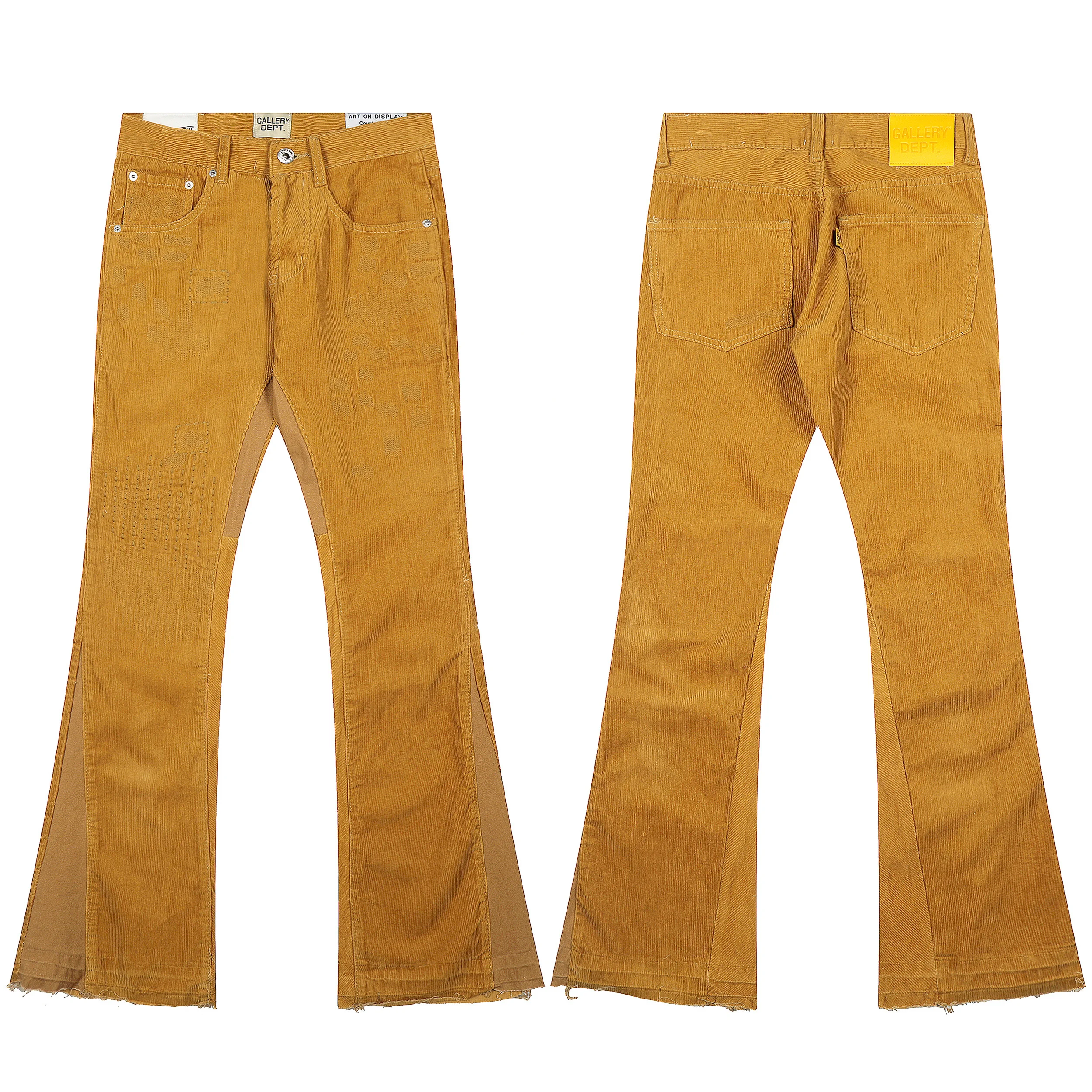 

Khaki Corduroy Embroidered Flared Jeans Slim Fit Unique Design Casual Trendy Brand Men's Jeans mid Waist Zipper Closure Strai...