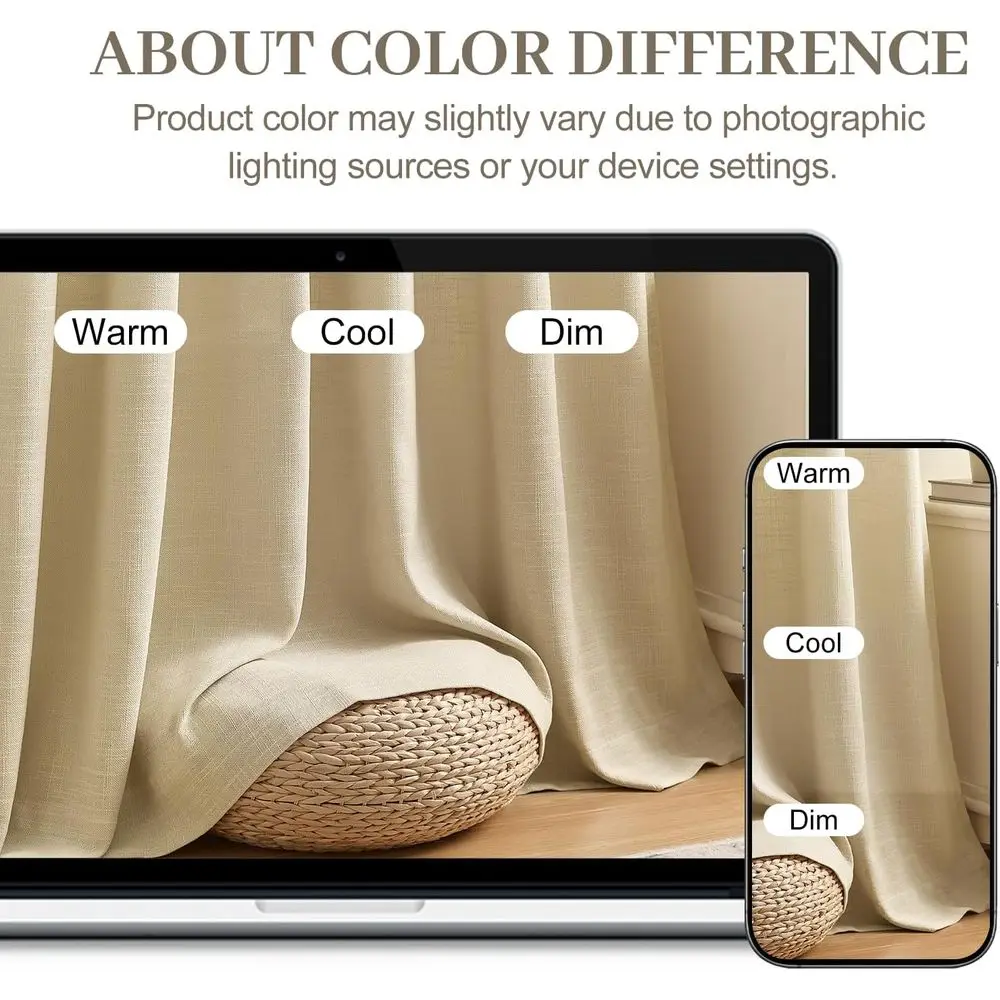 Rustic Textured Pinch Pleat Linen Blend Sheer Curtains, 84 Long, Sand Beige, W40xL84, for Living Room with Hooks or Rings