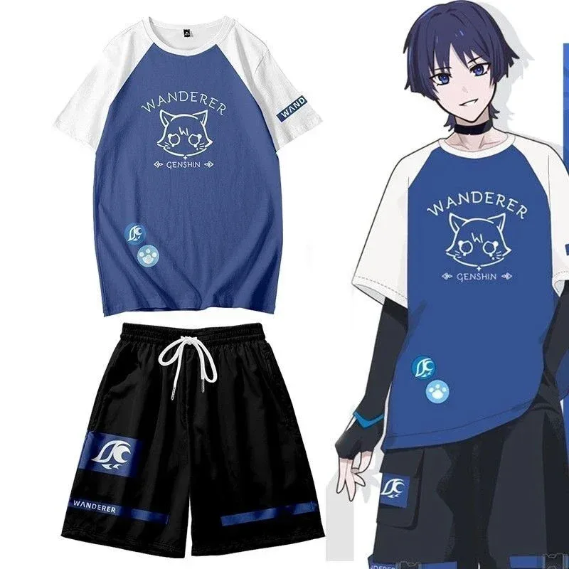 

❤❤2025 2024 Wanderer Cosplay Genshin Impact Balladeer Tops Scaramouche T Shorts Pant Costume Kimono Shirt Haori Coo New ★☆