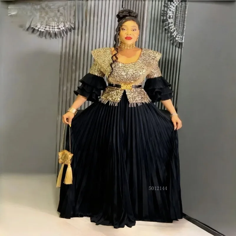 الترتر حجم كبير فساتين الحفلات الأفريقية للنساء 2025 موضة جديدة Dashiki أنقرة الزفاف ثوب مسائي أنيق مسلم ماكسي فستان #1