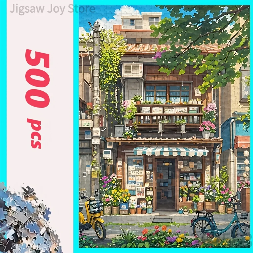 Beautiful Coastal Village & Anime Style Storefront Mosaic Puzzle Stress Relief Desktop Ornament Hobby Collection