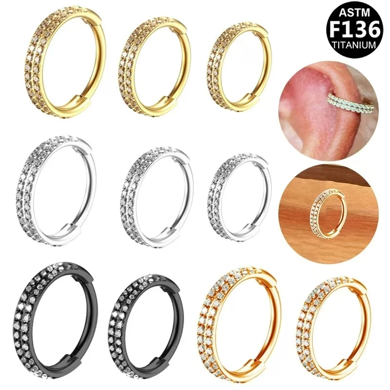 

1pc G23 Titanium Piercing Double Layered Stack Hinged Zircon Nose Ring Helix Cartilage CZ Small Cartilage Septum Clicker