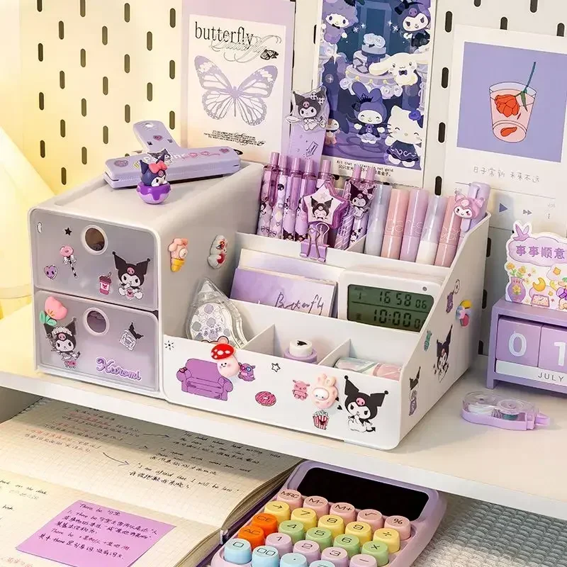 

Sanrios Anime Kawaii Kuromi My Melody Cartoon Pen Container Nine Palace Grid Storage Box Dormitory High-capacity Student Special