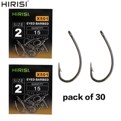 30pcs PTFE Coated High Carbon Stainless Steel Barbed Fish Hook With Eye Carp Fishing Accessories X501