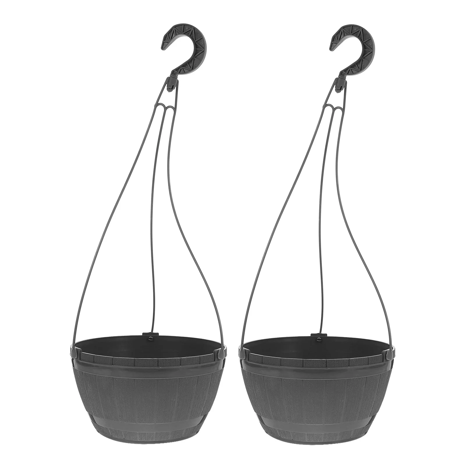 

2pcs Self Watering Hanging Pot Faux Wood Barrel Wall Planter Containers Grey Plastic Storage System