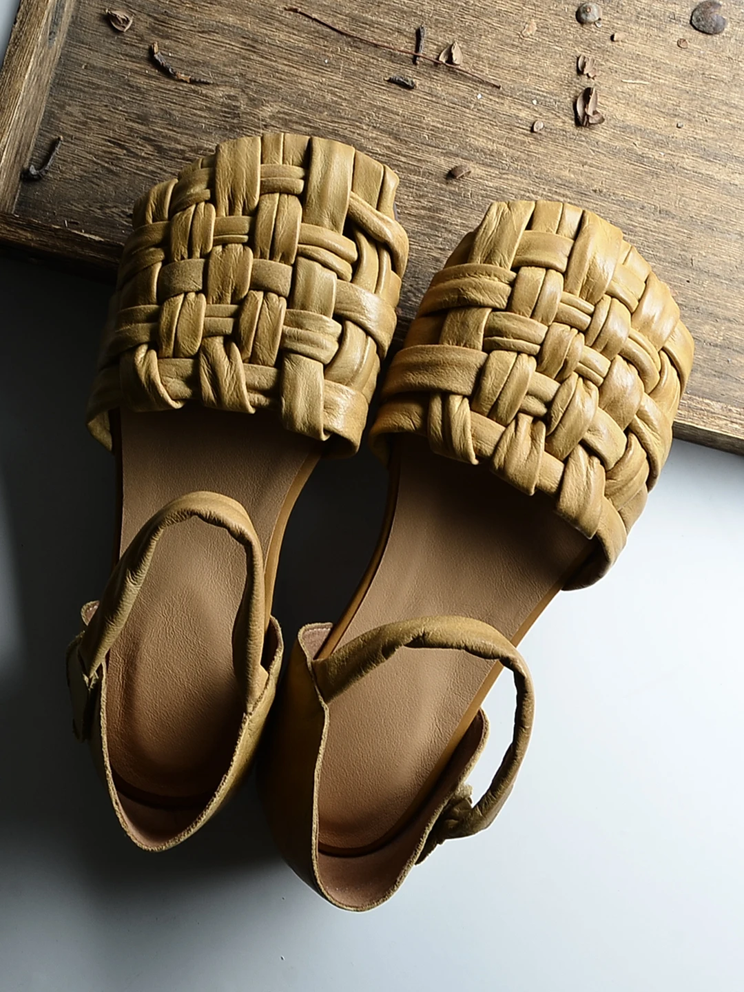 Retro Forest Girl Real Leather Woven Toe Roman Sandals Women's Summer Handmade Cowhide Single Strap Hollow out Women's Shoes