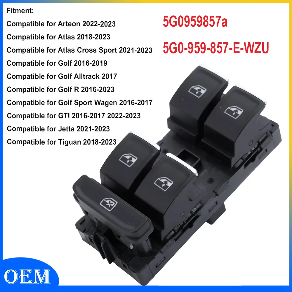 

10-контактные кнопки переключателя электрического стеклоподъемника спереди слева для Atlas 2018-2023 для Golf 2016-2019 5G0-959-857-E-WZU, 5G0959857a