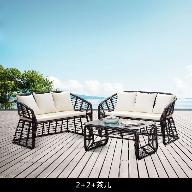 Outdoor rattan sofa villa leisure pool outdoor cafe tempered glass coffee table combination