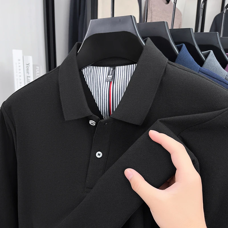 

Весенне-осенняя рубашка-поло с разрезом по подолу и длинными рукавами. Мужская свободная футболка из бисера с тонкой деловой подкладкой.