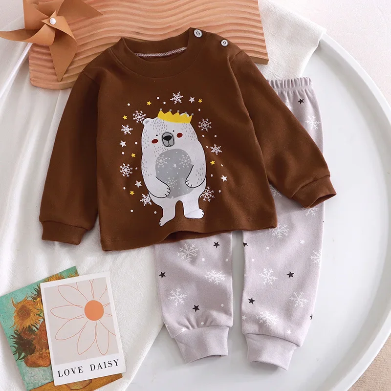 Conjunto de pijama para niños y niñas recién nacidos, camiseta de manga larga con dibujos animados, Tops con pantalones, ropa de dormir para otoño, 2024