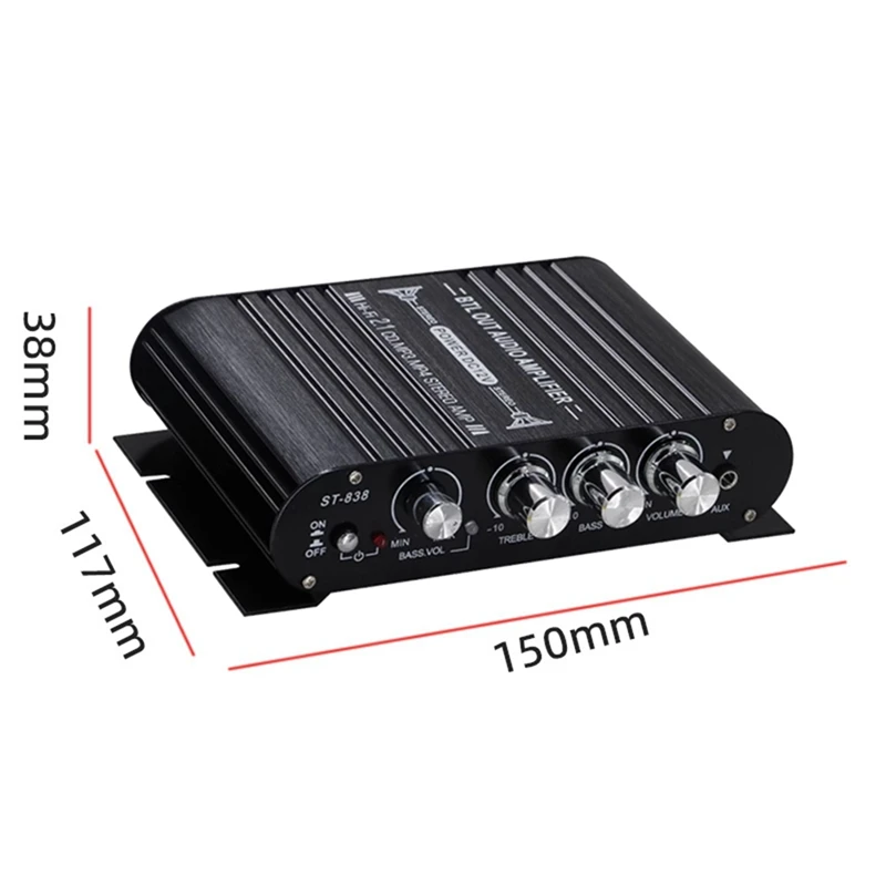 ST-838 Mini Hifi 2.1 Channel Stereo Bass Amp Bass และ Treble ปรับเครื่องขยายเสียงรถบ้าน Amp