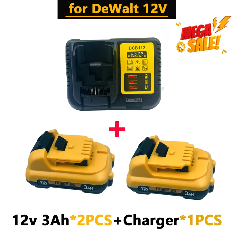 High Capacity 3000mAh Li-Ion Battery Pack for DeWalt DCB120 DCB123 DCB124 DCB122 DCB127 DCB121 10.8V