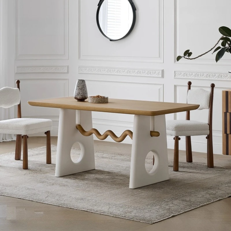 

Волна, забавный стиль, обеденный стол небольшого размера, французский кремовый стиль печенья, круглый уголок, бытовой обеденный стол, мебель, белый воск, дерево