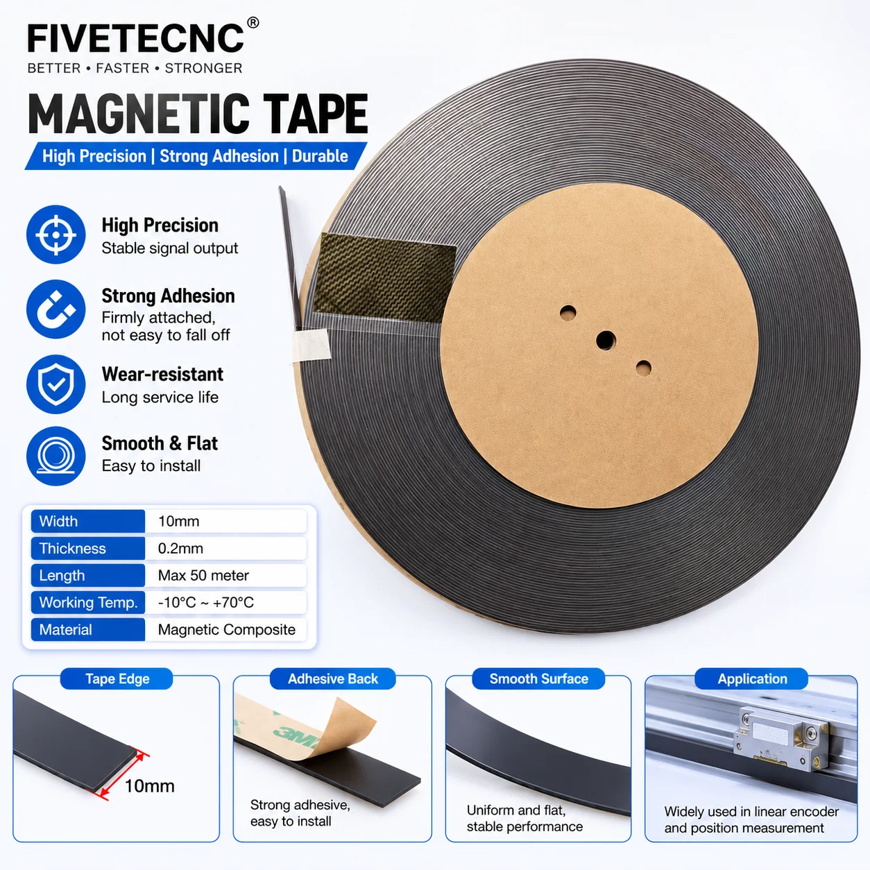 Incremental Magnetic Tape 5+5mm Pole Width 10mm Height 1mm Magnet Strip 50Meter One Roll
