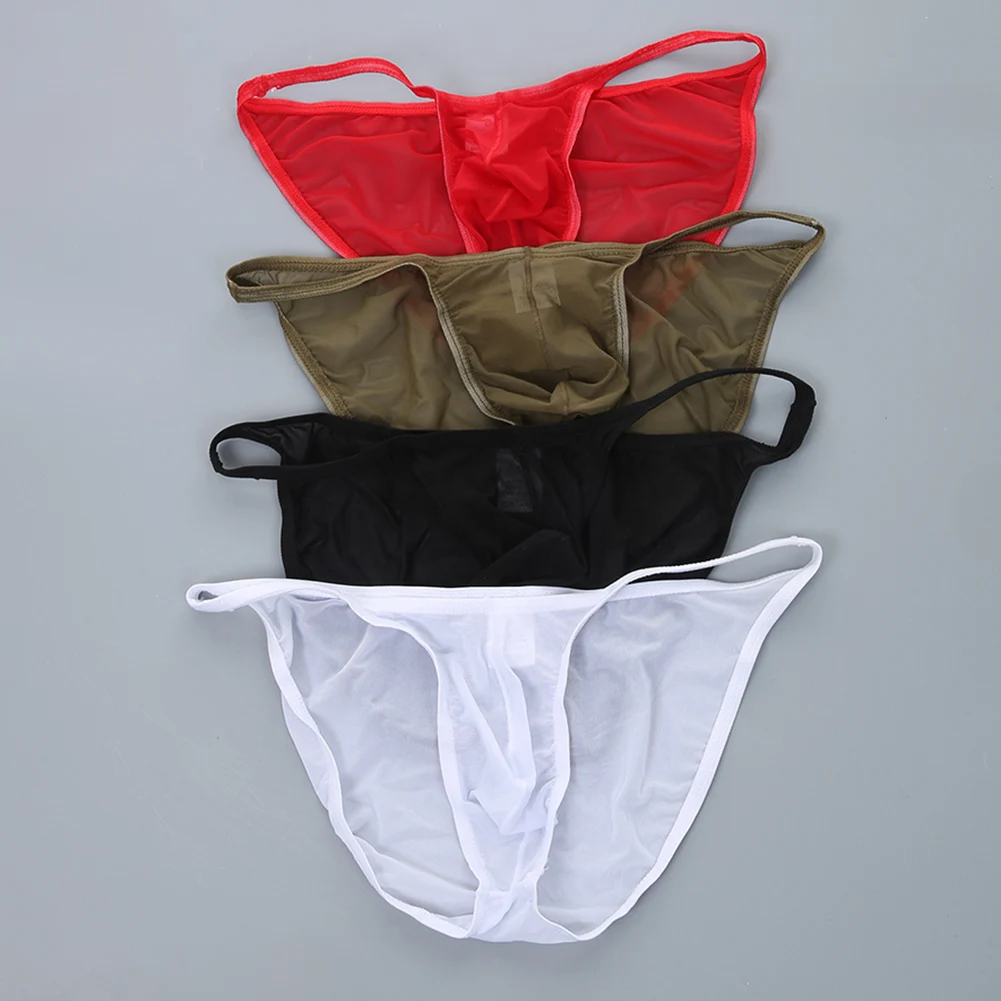 Men Sexy Briefs Mesh Sheer Underwear Low Rise Pouch Panties Mesh Breathable Triangle Pants Underpant