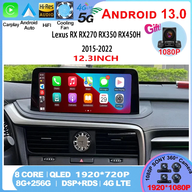 

For Lexus RX RX270 RX350 RX450H 2015-2022 12.3 inch Android 13 8+128G Car Radio GPS Navigation Multimedia Player CarPlay Screen