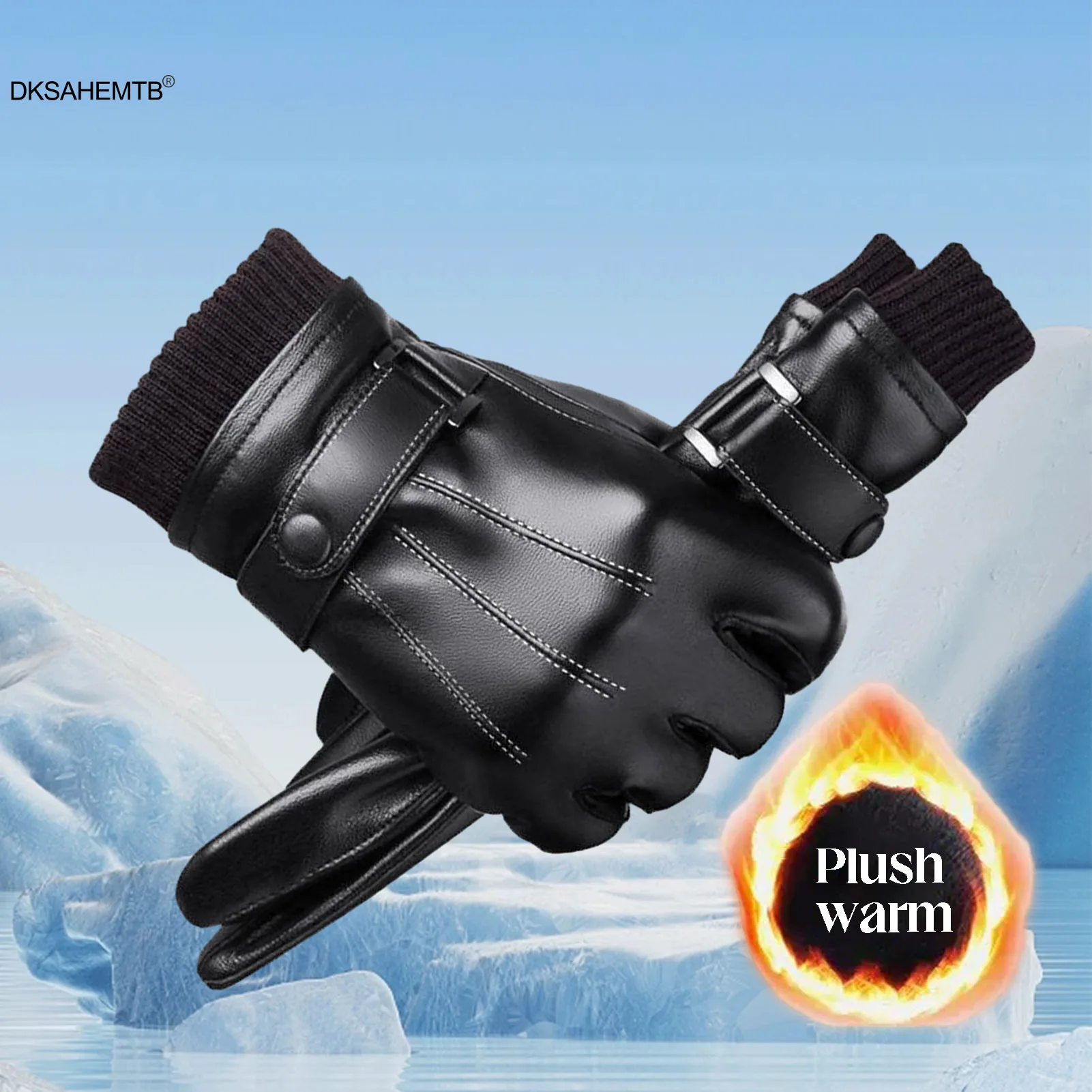 PU Leather Windproof Motorcycle Gloves Winter Snow Water Proof Full Finger Gloves Outdoor Fashionable Warm Velvet Sports Gloves