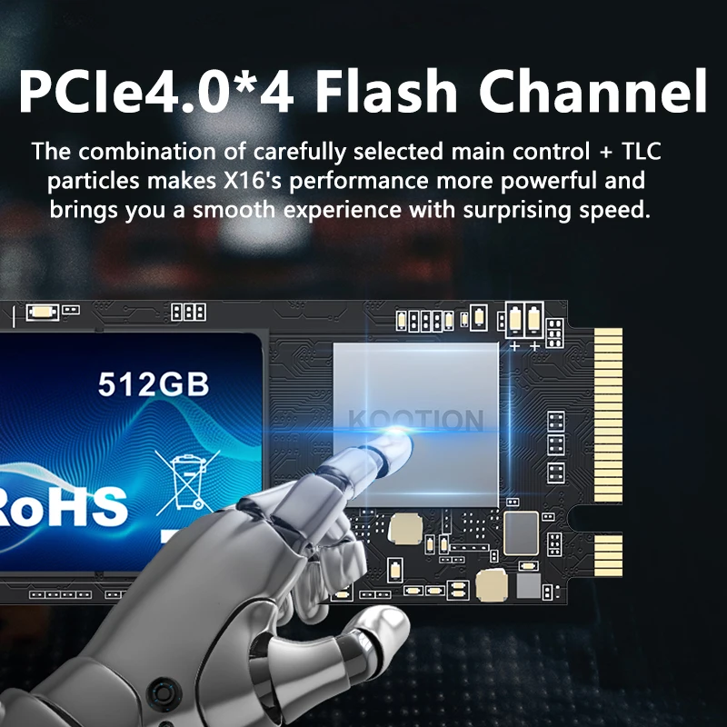 KOOTION NVMe M2 SSD 1 ТБ 512 ГБ Внутренний твердотельный жесткий диск M.2 PCIe 4.0x4 2280 SSD-диск для ноутбука PS5 ПК X16