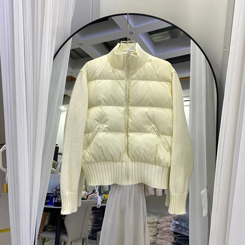 Korean Version Knitted Splicing Down Jacket Women's 2025 Autumn/Winter New Short Style 90 White Duck Down Vest Thin Coat