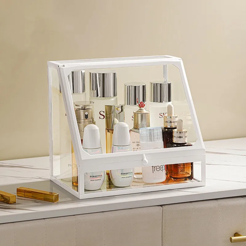 Glass Makeup Organizer Box Cosmetic Lipsticks Brush Jewelry Storage Holder Luxury Home Desktop Rack Bathroom Shelves