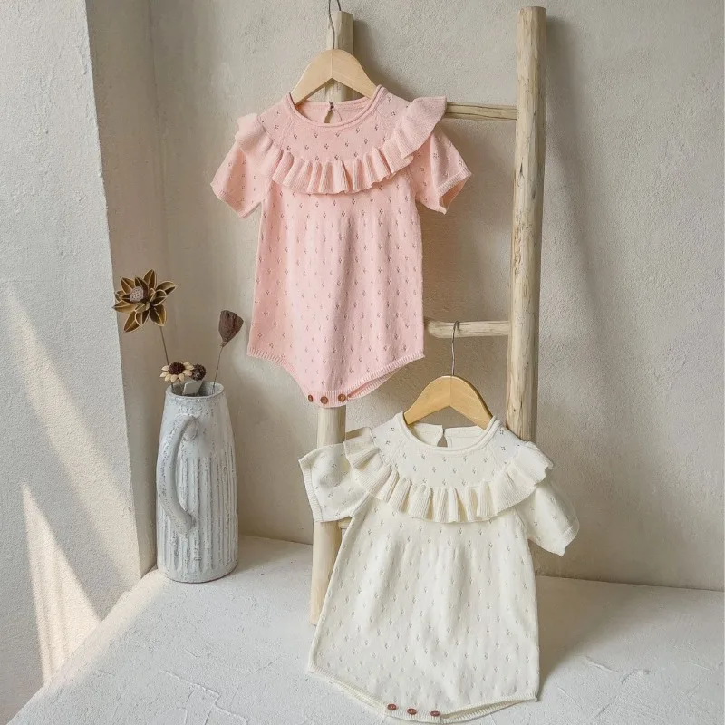 ZOETOPKID Summer Newborn Baby Girl Knitting Romper Sleeveless Solid Color Knitting Toddler Baby Girls Jumpsuit Children Clothes