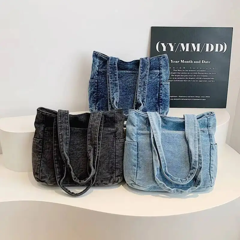 

New Denim Fashion Unisex Trend Handbags Underarm Satchel Fashion Work Shopping Travel Bagshoulder Crossbody Cool Tote Girl Retro