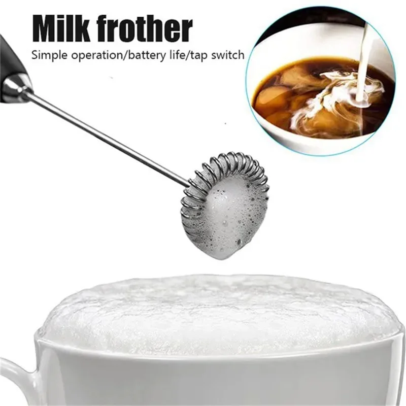 Melkschuimer Handmixer Elektrische Koffie Foamer Eierklopper Rvs Cappuccino Mini Roerder Draagbare Thuis Keuken Tool