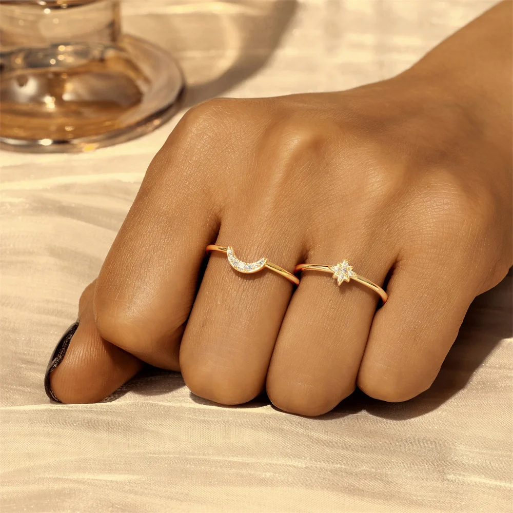 CANNER 925 Sterling Silver Simple Star Moon Zircon Rings for Women Men Ins Ring Fine Jewelry Wedding Engagement  Gift