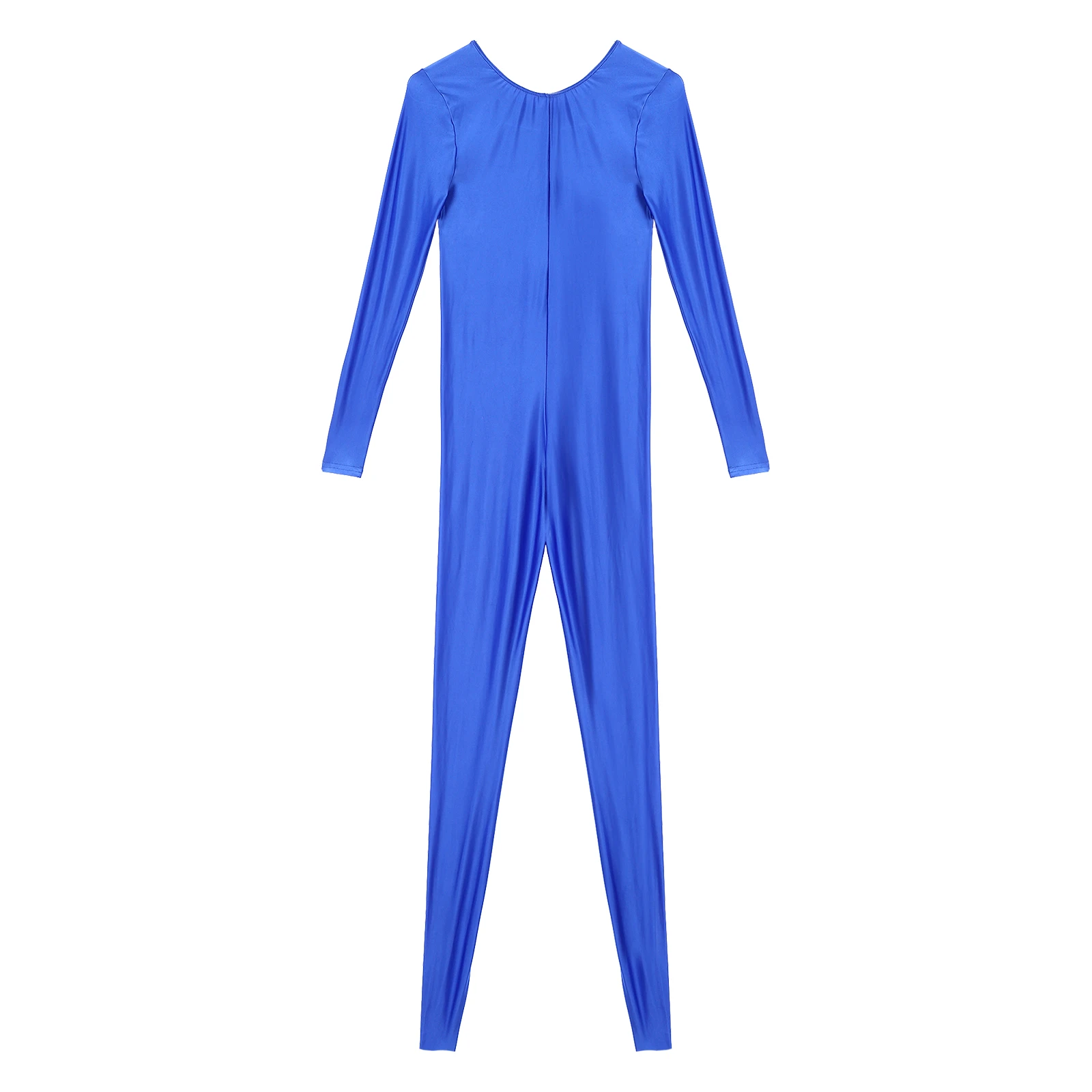 Mens Long Sleeve Glossy Bodystocking Solid Color Stretchy Bodysuit Party Nightclub Costume Clubwear Fitness Sportswear Nightwear