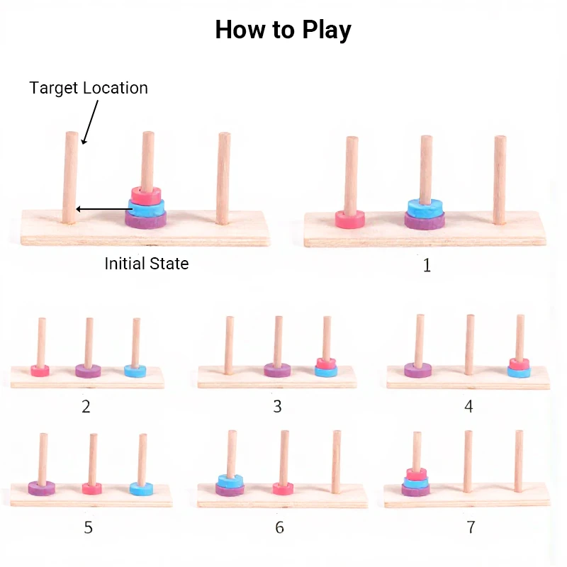 1pc Wooden Colorful 8-Tier Mini Hanoi Towers Toy Color Recognition & Logic Stacking Game Suitable for Children Ages 3+