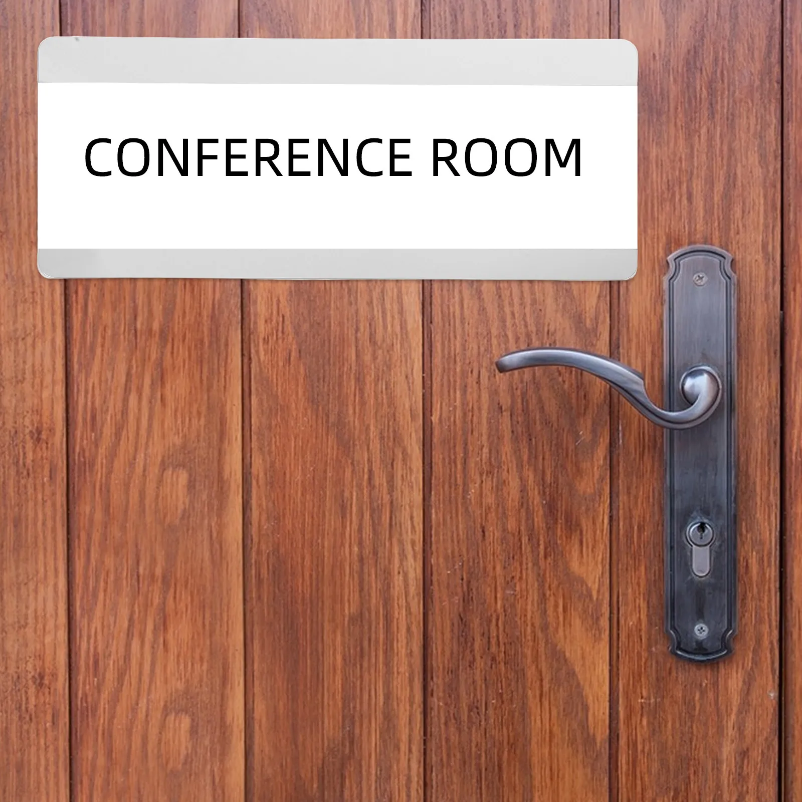 Stainless Steel Interchangeable Office Door Sign with Self-Adhesive Backing Sliding Pull-Out Design for Conference Rooms