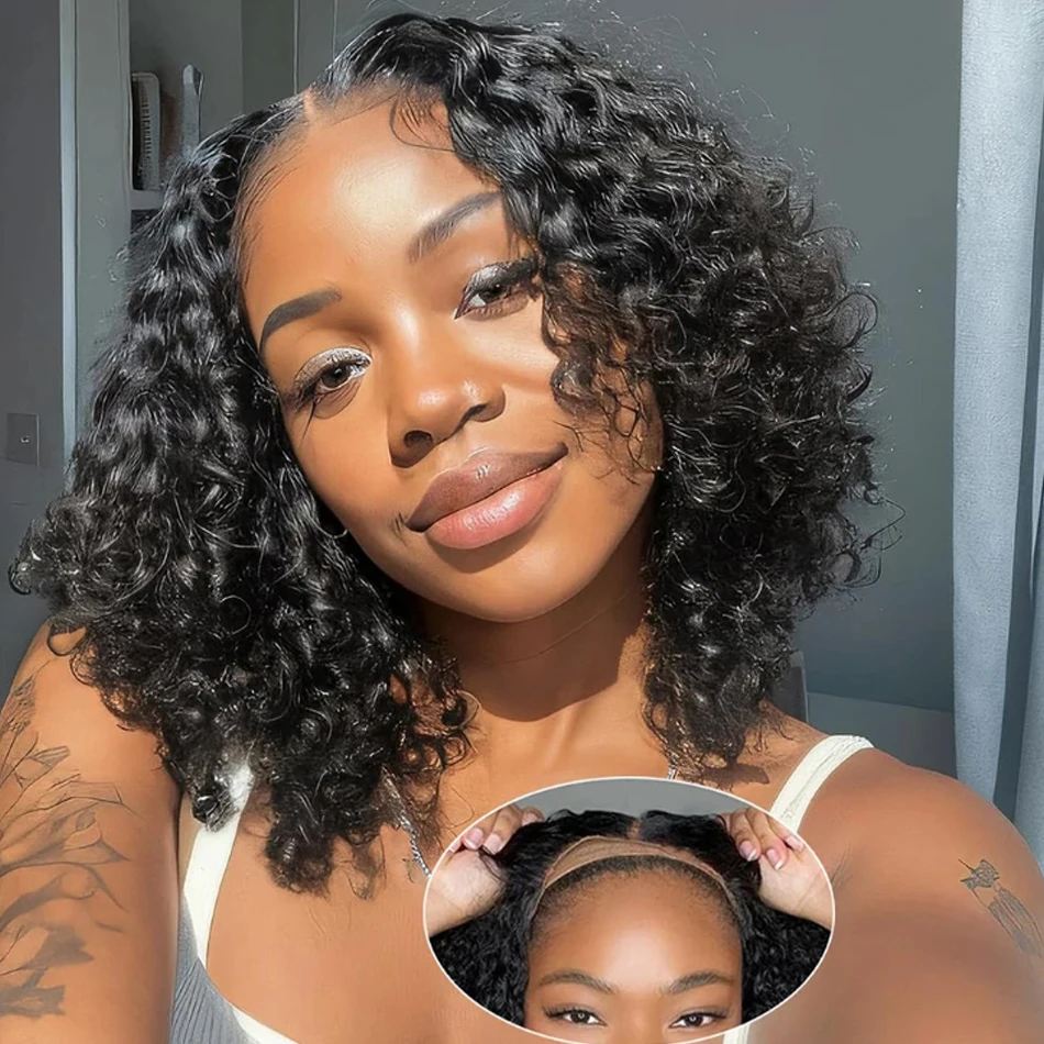 

Kinky Curly Bob Human Hair Wigs 13x4 Lace Frontal Wig 180% Short Ready To Wear Bob Pixie Cut Deep Curly Glueless Wear And Go