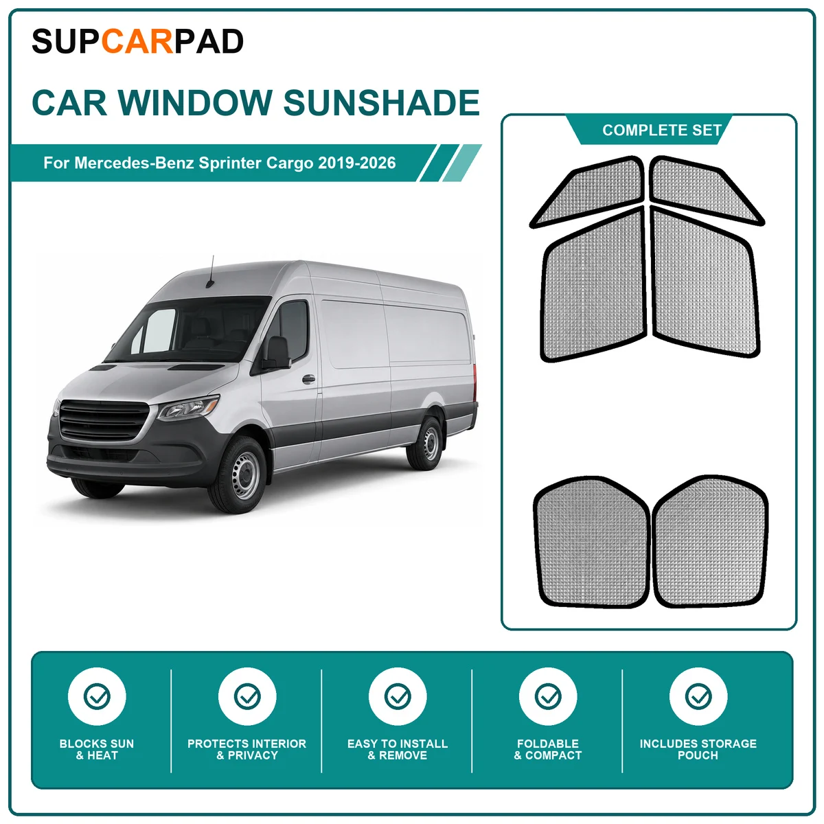For Mercedes-Benz Sprinter Cargo 2019-2026 Full Set Car Window Sunshades UV Block Privacy Heat Insulated Foldable Car Curtain