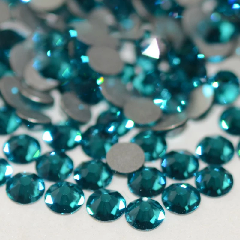 5A Blue Zircon Flatback Rhinestone Glue on Stones for DIY Nail Art Garment Clothes round Silver Bottom Strass Glass Nail Art