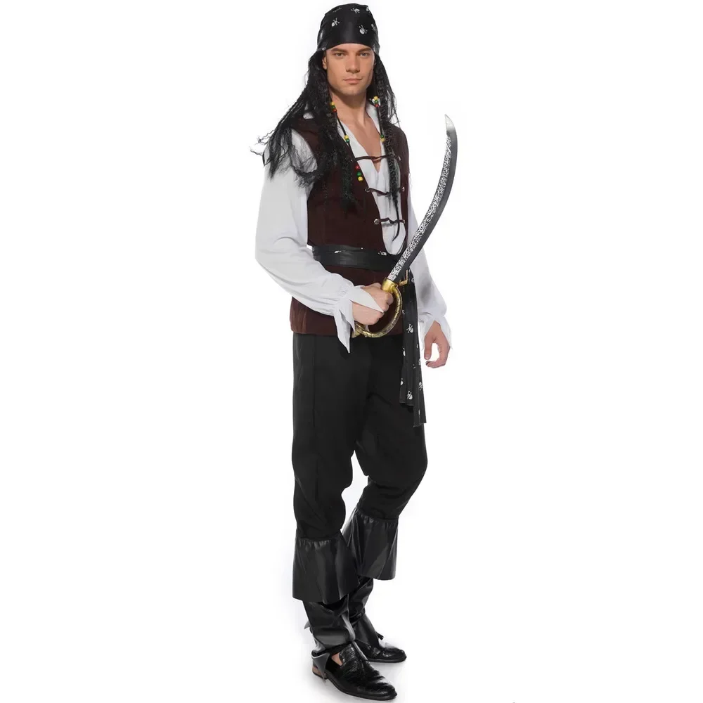 Capitão Cosplay Caribenho Pirata para Homem, Roupa de Halloween, Medieval, Festa de Carnaval, Vestir