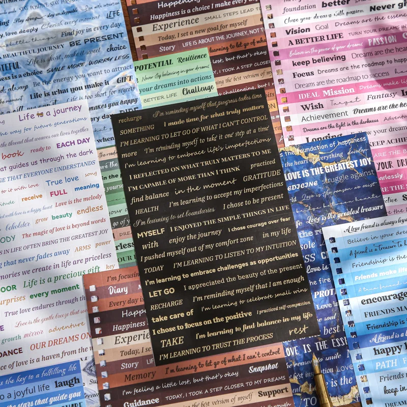 40sheets retro English text art hot stamping stickers book collage Junk Journal scrapbook decoration background stickers