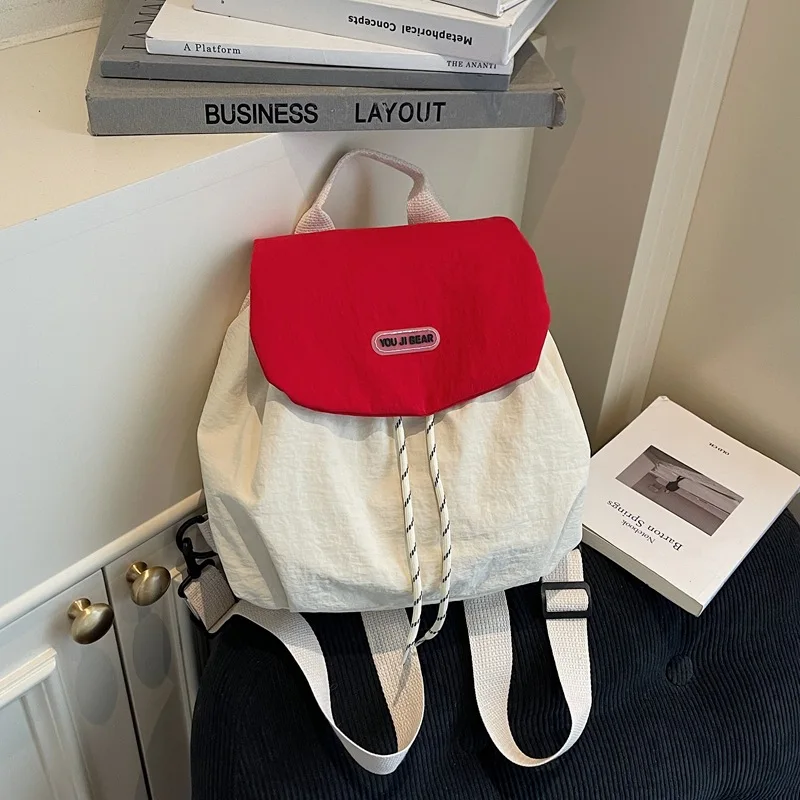 1pcs Soft Washed Fabric Korean Women Backpack Solid Color Large Storage Lightweight Travel Casual Daypack