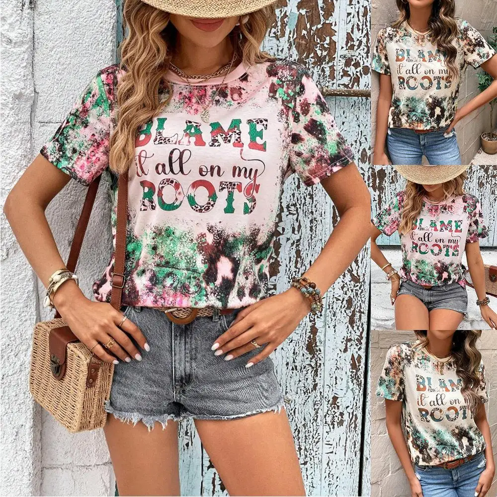 

Women's Casual Style Letter Printed T-Shirt Pullover Top Short Sleeve Fashion Ladies' Sweatshirt Comfortable Cotton Tee
