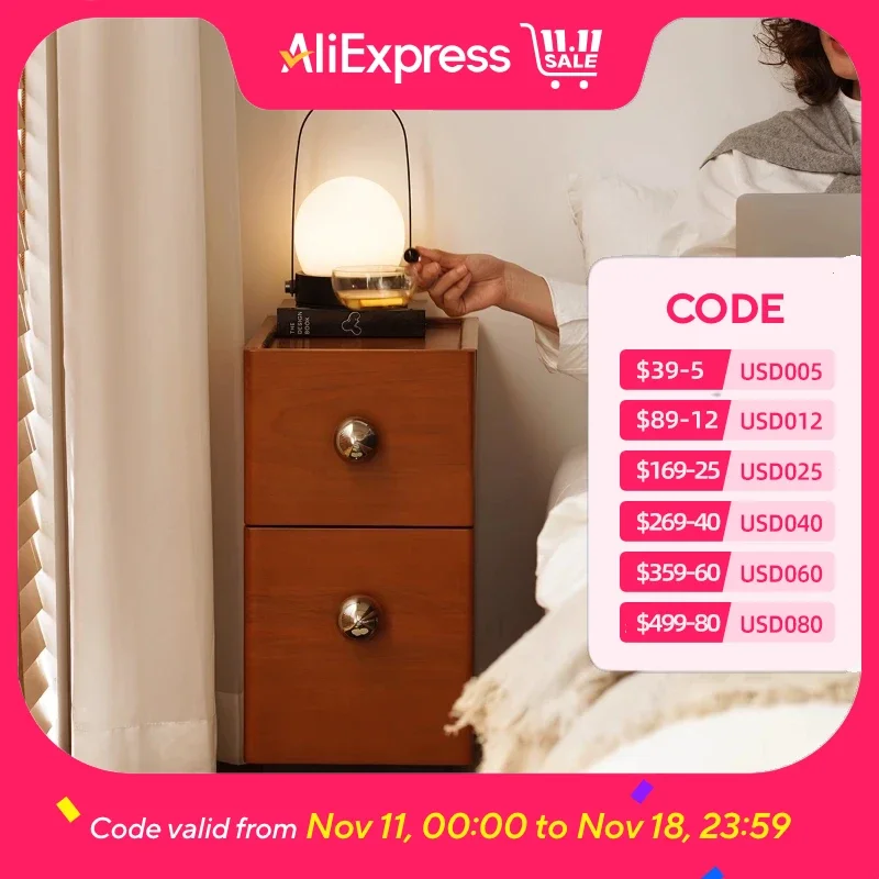 

Bedroom Wooden Bedsides Tables Walnut Brown Modern Nordic Design Cabinet Nightstands Storage Small Narrow Cabeceros Furniture