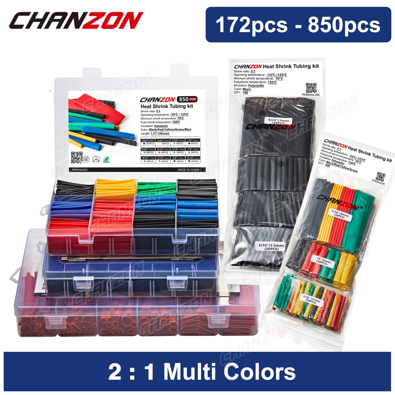 160-850pcs 2:1 Heat Shrink Tube Kit Shrink Tube Polyolefin Wires Shrinking Wrap Tubes Insulation Heat-Shrink Pipe Assorted