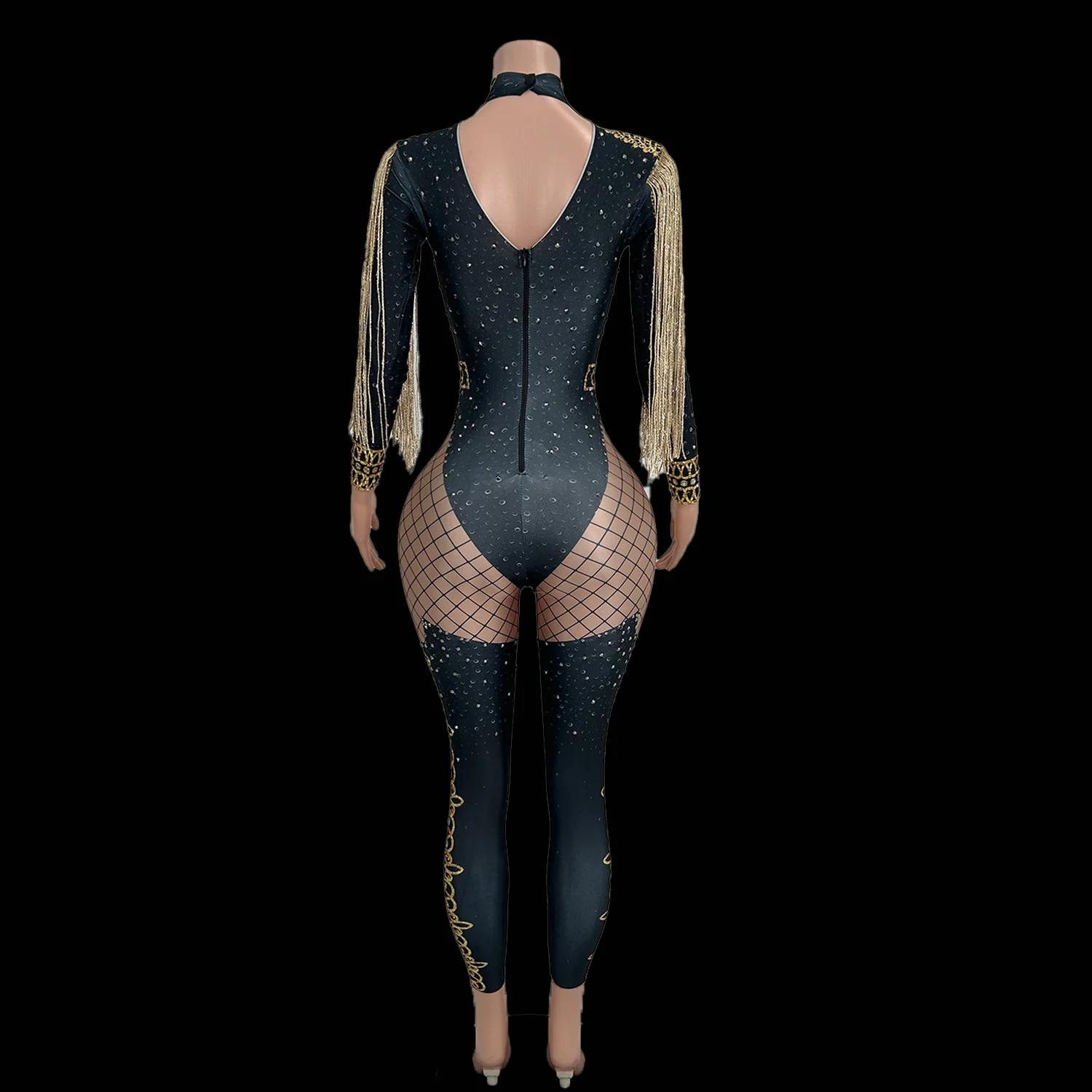 Autumn Long Sleeved Jumpsuit Nightclubs Bars Idols Stage Performances Sexy Black Jazz Style Jumpsuit Large Size Women Clothes Na