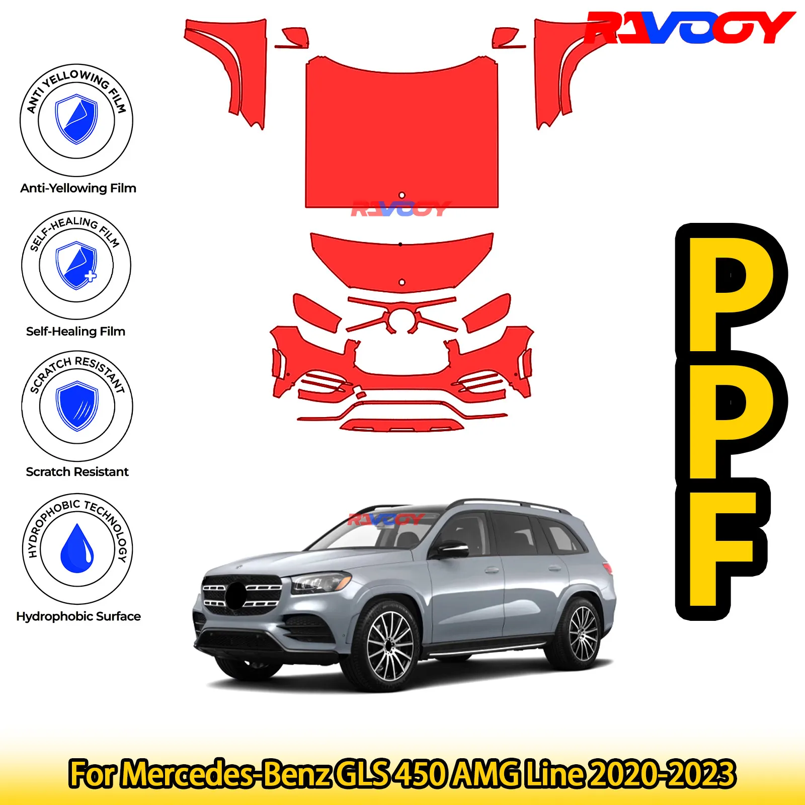 لمرسيدس بنز GLS 450 AMG Line 2020-2023 لامع أسود غير لامع Precut الجبهة PPF عدة طبقة حماية الطلاء