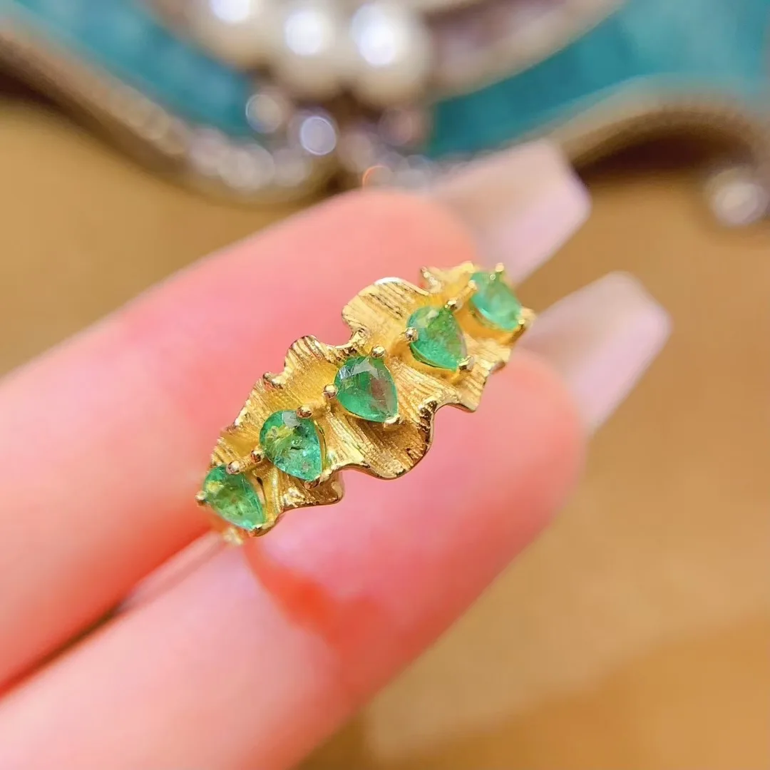 KJJEAXCMY High End Women's Ring Natural Emerald S925 Silver with Electroplating Boasting High Clarity Full Brilliance Gift