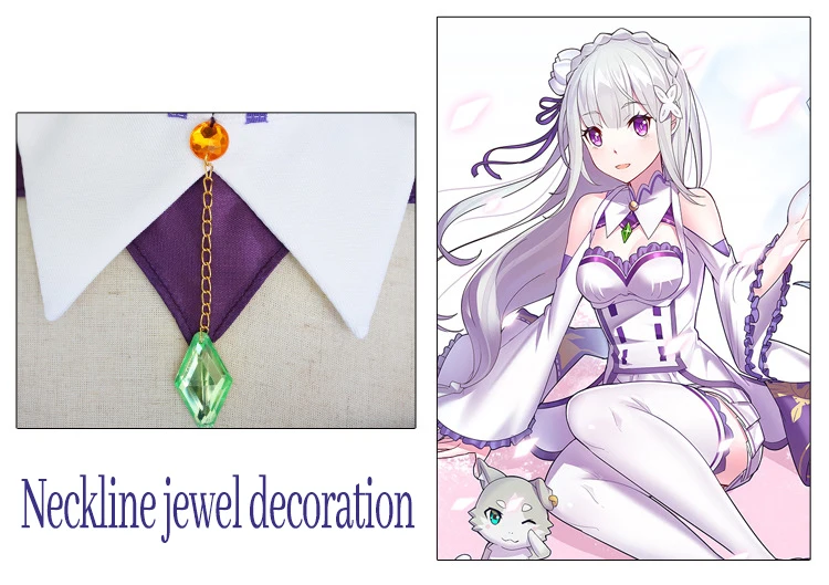 Re:Zero Emilia Cosplay Costume – Women's Dress with Headdress for Halloween Party view 4