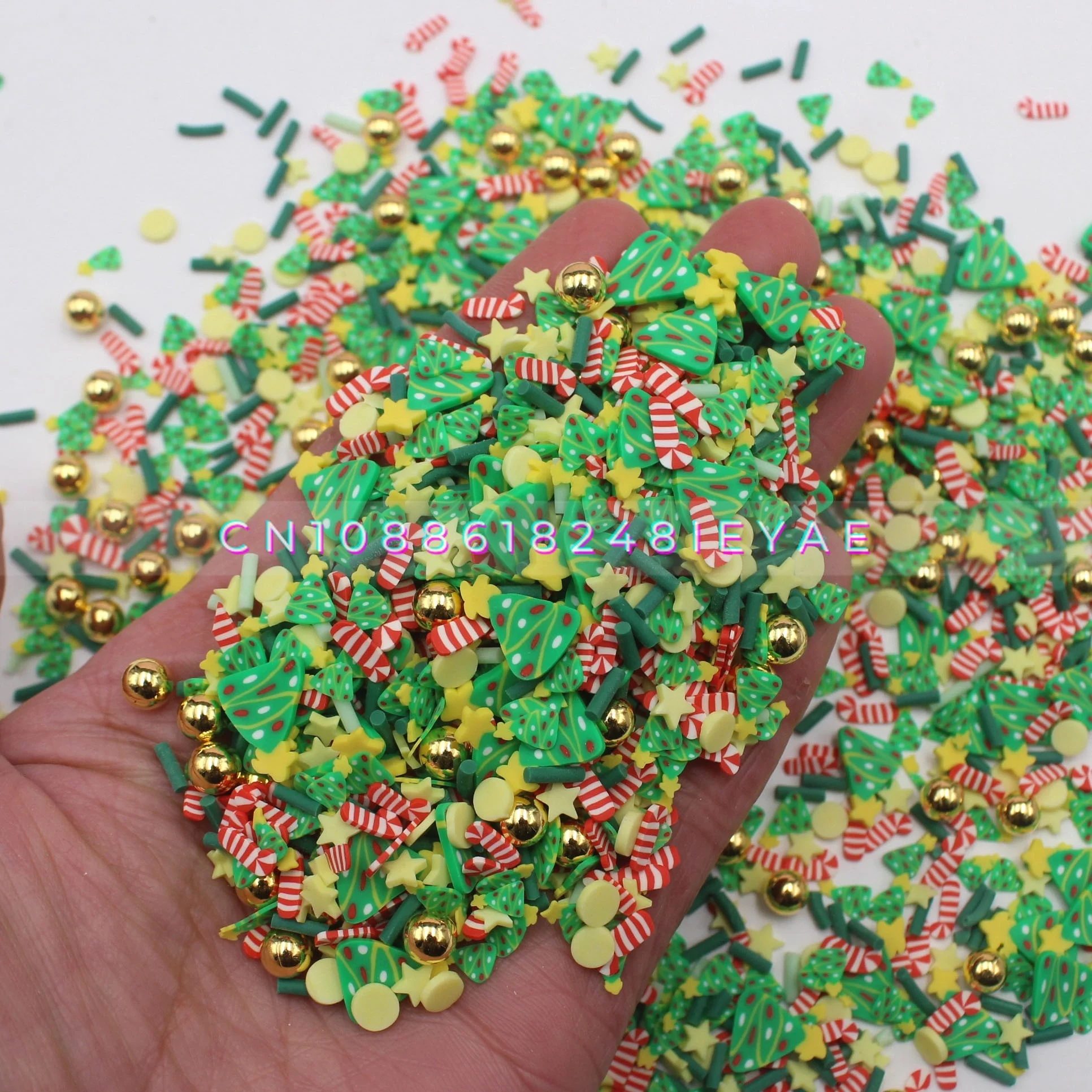 

1KG/bag Xmas Themed Christmas Trees Mixed Socks Clay Slices Sprinkles with Gold Beads for DIY Crafts Filling