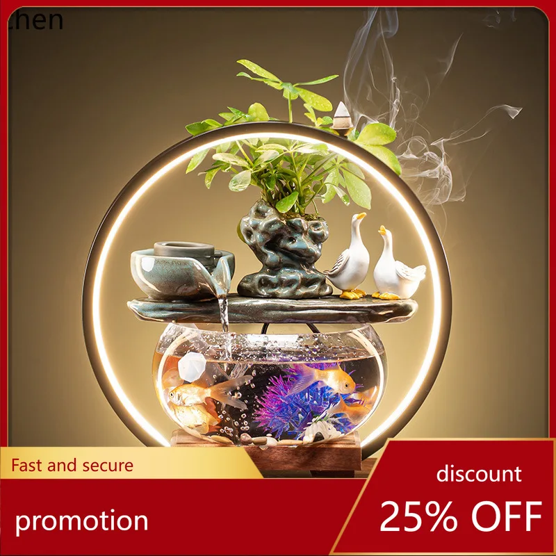 

CZ Living Room Desktop Wealth-Attracting Glass Fish Tank Circulating Aquarium Chinese Style Opening Housewarming Gift