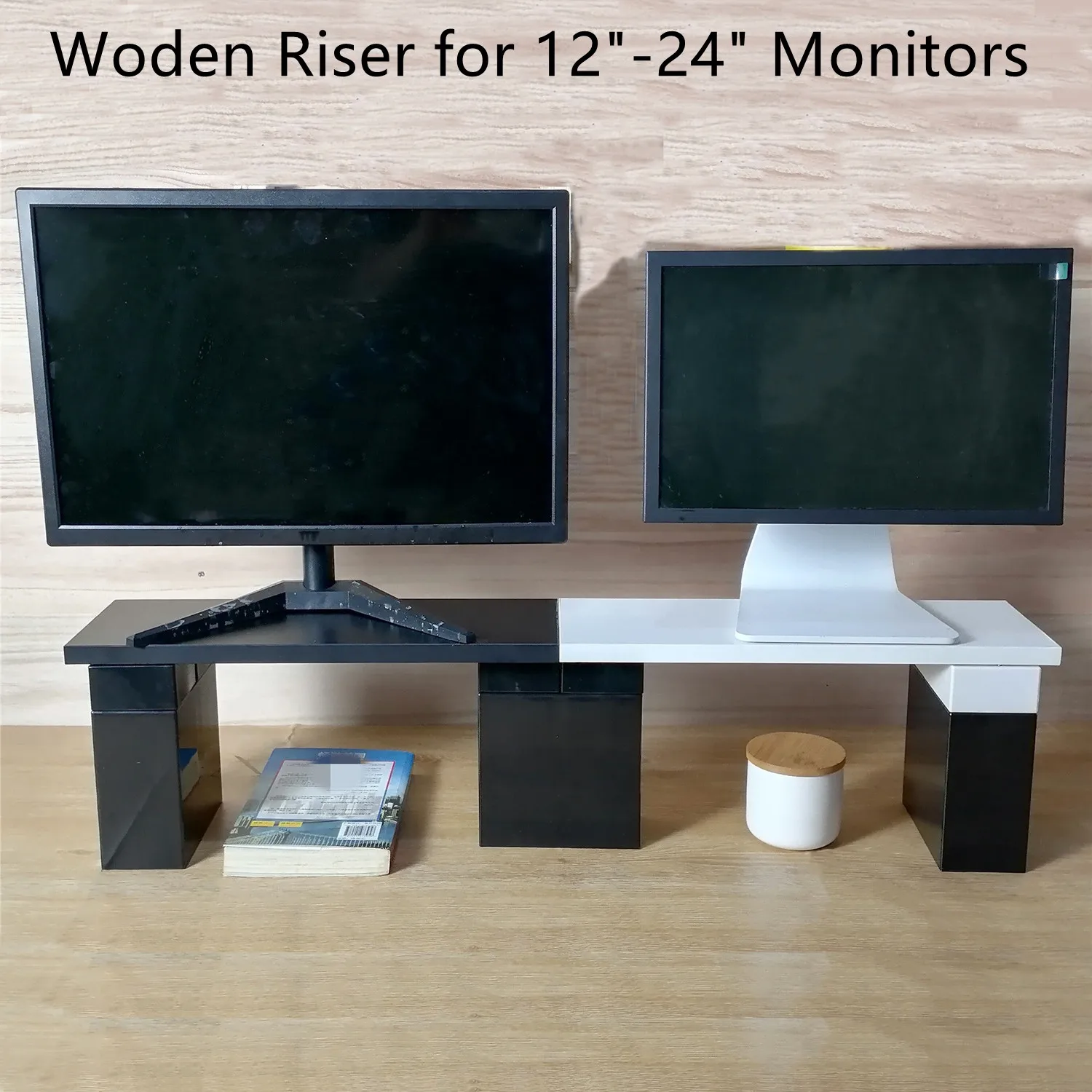 Dual Monitor Stand Riser For Desk Adjustable Length 12-24 Inch，Large Desktop Computer Monitor Stand For 2 Screens，Desktop Shelf